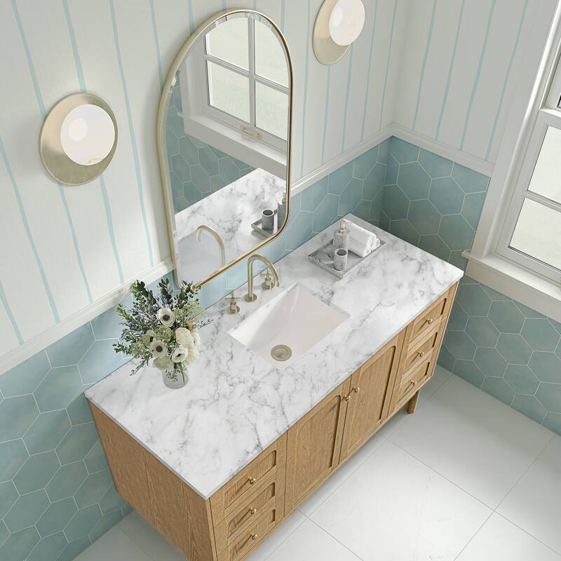 Laurent 60" Single Vanity, Light Natural Oak - 60S - Carrara White