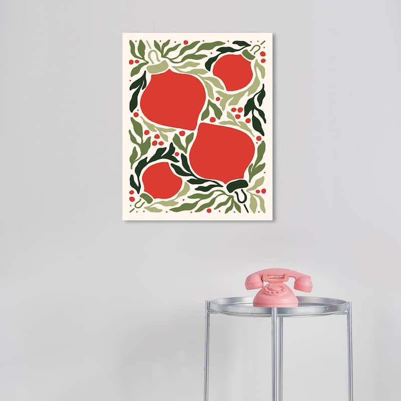 Wynwood Studio Canvas Holiday and Seasonal December Ornaments Sage Red Modern & Contemporary Wall Art Canvas Print - 16 x 20