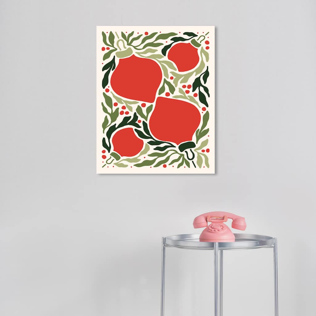 Wynwood Studio Canvas Holiday and Seasonal December Ornaments Sage Red Modern & Contemporary Wall Art Canvas Print