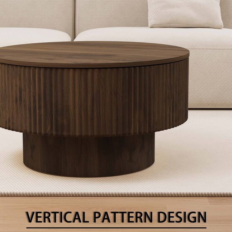 29.53" MDF Modern Circular Coffee Table, with Circular Stripe Design and Storage Space, Suitable for Home & Kitchen