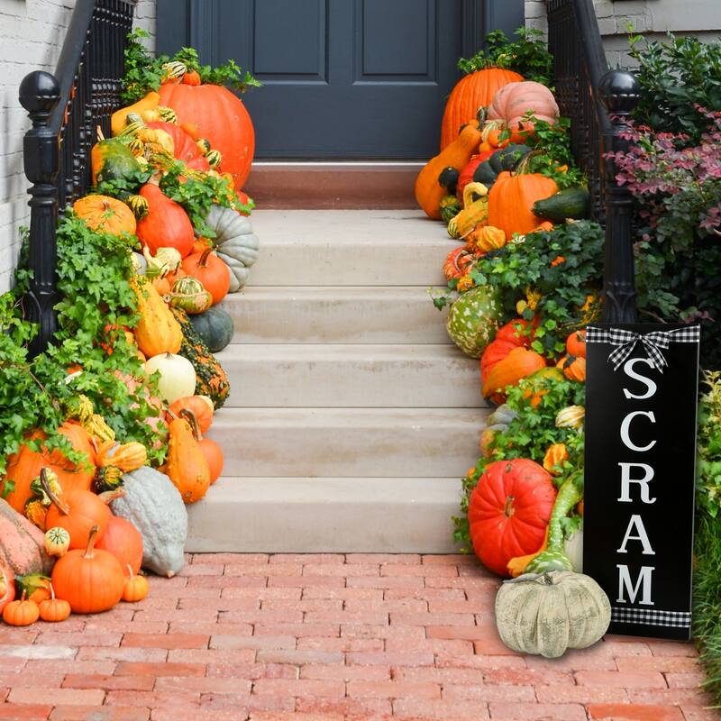 National Tree Company Halloween 'Scram' Hanging Porch Sign, Black, Metal Construction, 30 Inches - 30 in