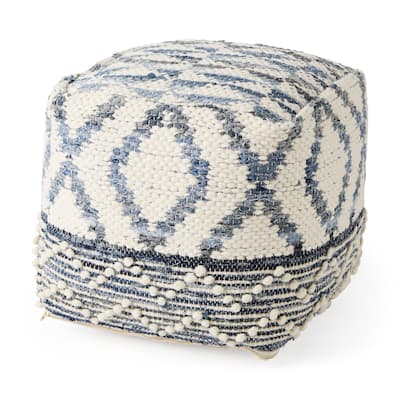 Mercana "Eshana" Cream Patterned Wool & Denim Square Pouf