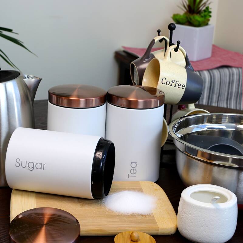MegaChef Essential Kitchen Storage 3Pc Canister Set in Matte White