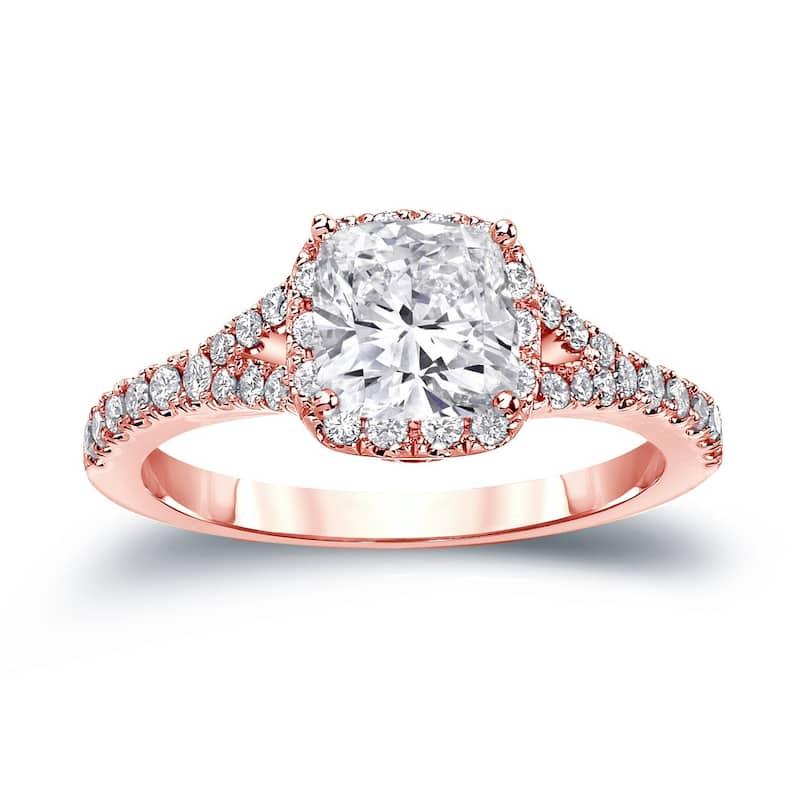 Auriya 14k Gold 1 1/2ctw Cushion-cut Halo Diamond Engagement Ring Certified - Rose - 4.5