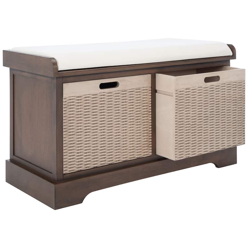 SAFAVIEH Landers 2-Drawer with Cushion Storage Bench - 32.3" W x 15" L x 19" H