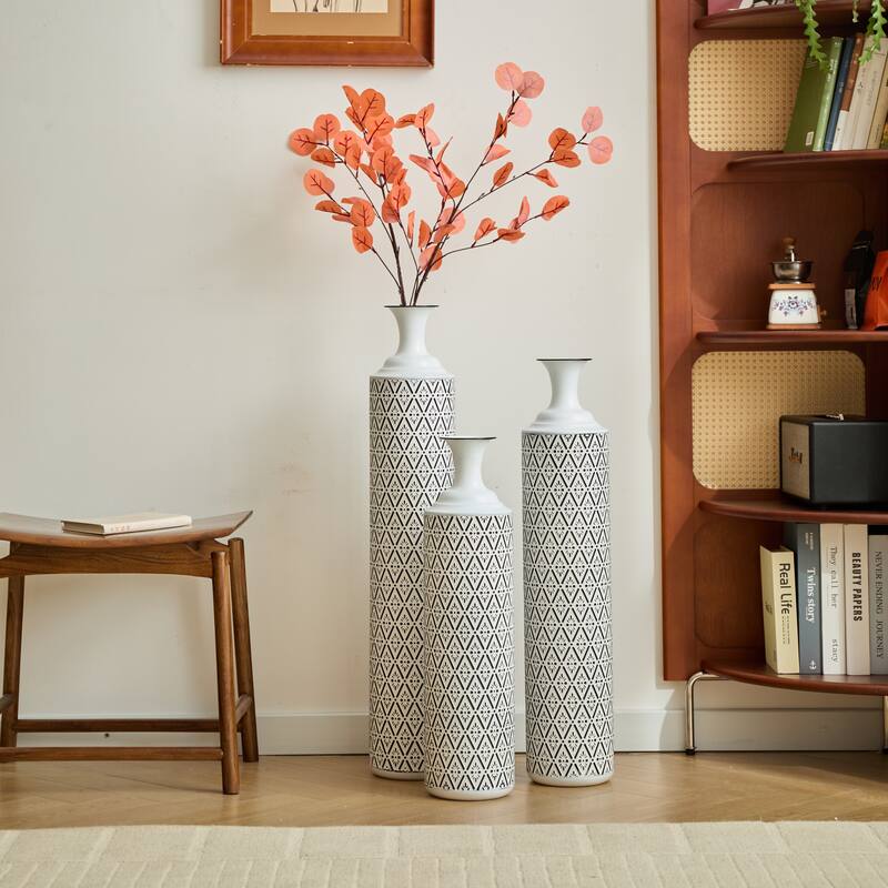 Hand-Woven PVC Rattan Floor Vase