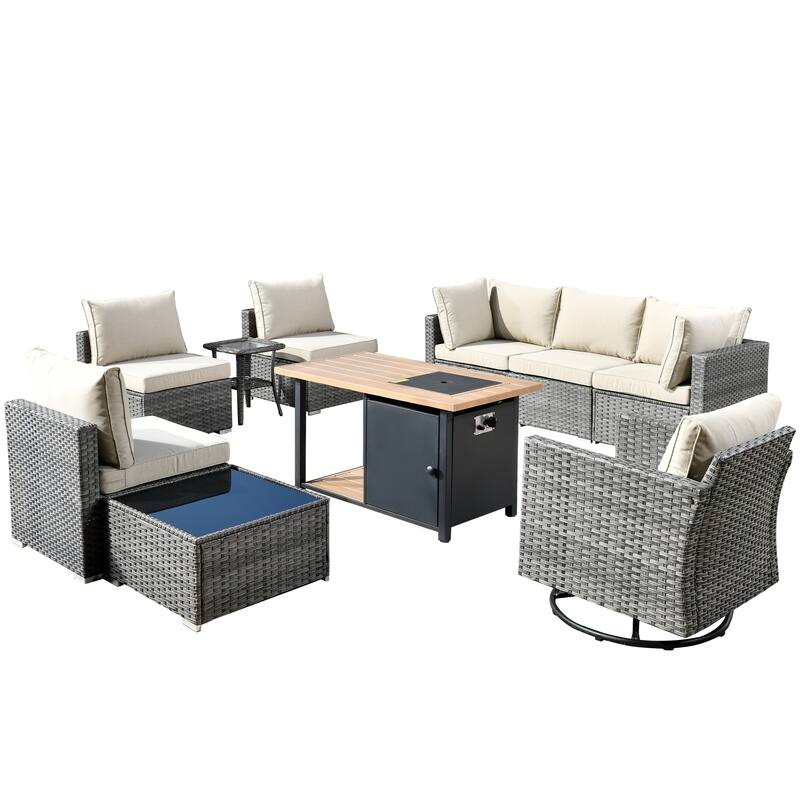 XIZZI 10-piece Outdoor Wicker Patio Furniture Set with Fire Pit Table