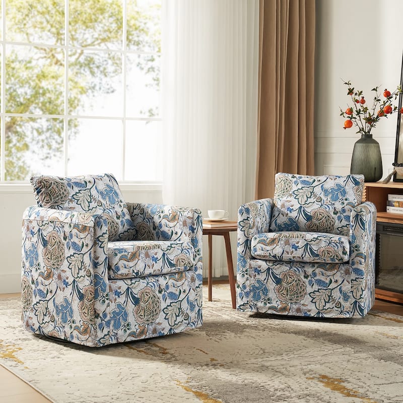 Erkenbald Modern Slipcovered Swivel Chair with Reversible Cushion and Washable Cover Set of 2 by HULALA HOME