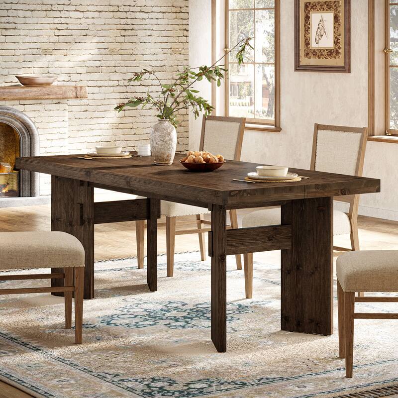 63-Inch Dining Table, Solid Wood Kitchen Table for 4-6 People