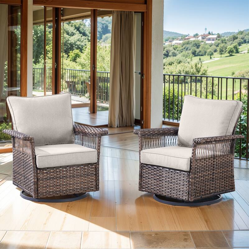Gymojoy Outdoor Wicker Set of 2 Swivel Glider Chairs - 2-Piece - Beige