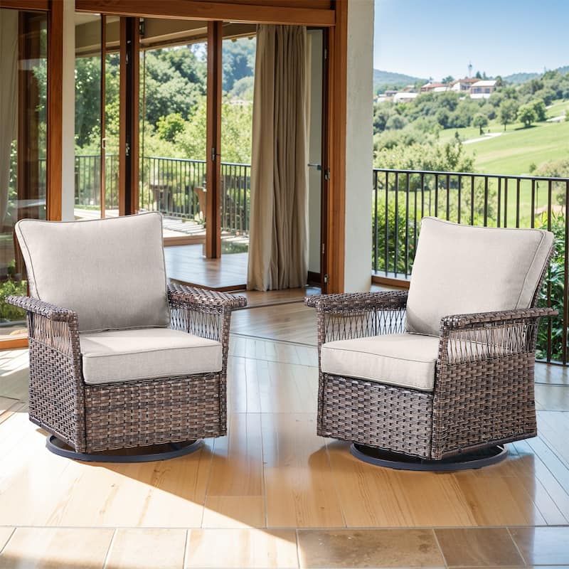 Outdoor Swivel Gliders Rocker Chair Set of 2 - Brown - Beige