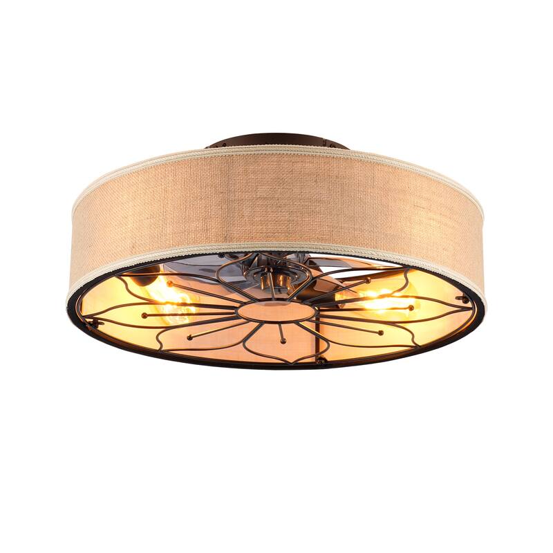 20" Lotus Design Fabric Farmhouse Bladeless Ceiling fan With Remote Control For Living room, Bedroom,Kitchen - Matte Black