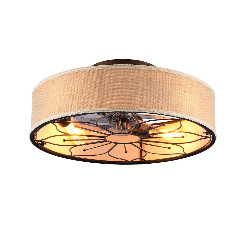 20" Lotus Design Fabric Farmhouse Bladeless Ceiling fan With Remote Control For Living room, Bedroom,Kitchen