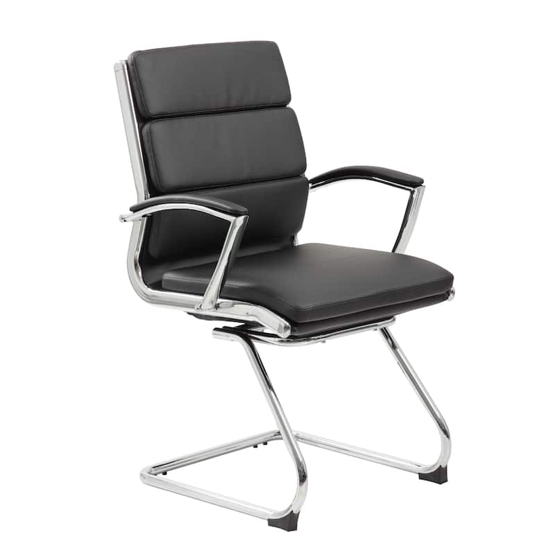 Kim Executive Guest Chair with Metal Chrome Cantilever Base, Black Vinyl