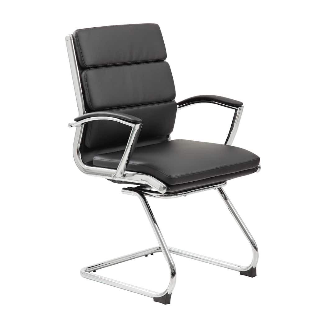 Kim Executive Guest Chair with Metal Chrome Cantilever Base, Black Vinyl