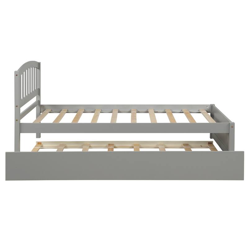 Elegant Twin Platform Bed with Trundle, Solid Pine Wood Frame for Space-Saving Sleepovers