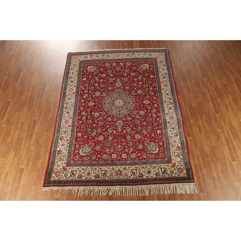 Hand Knotted Oriental 100% Wool Carpet Traditional Floral Red Tabriz Area Rug - 11' 3'' X 8' 1''