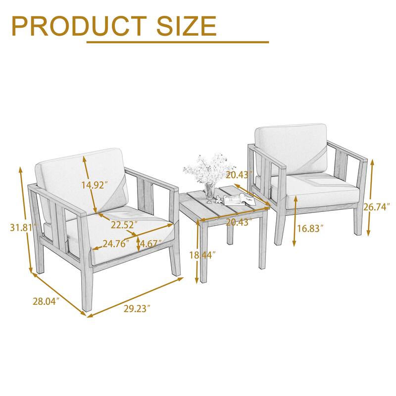 Casual 29"W Outdoor Patio Armchair Set In Solid Teak Wood with Cushion
