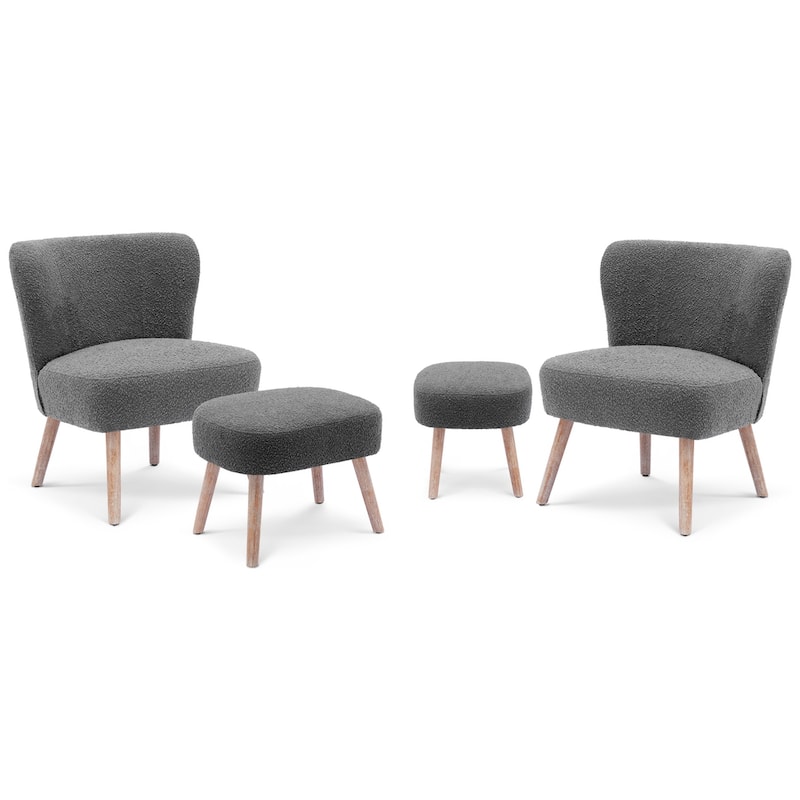 Boucle Polyester Upholstered Living Room Set - Stain Resistant (4-Piece Set)