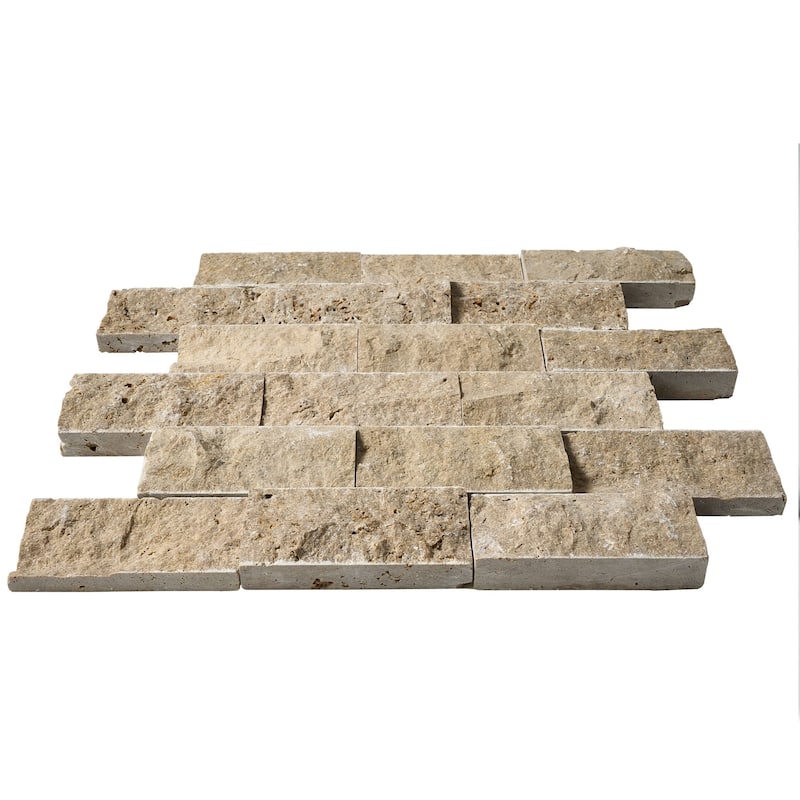 Tuscany Brown Travertine 2" x 4" Split Face Mosaic