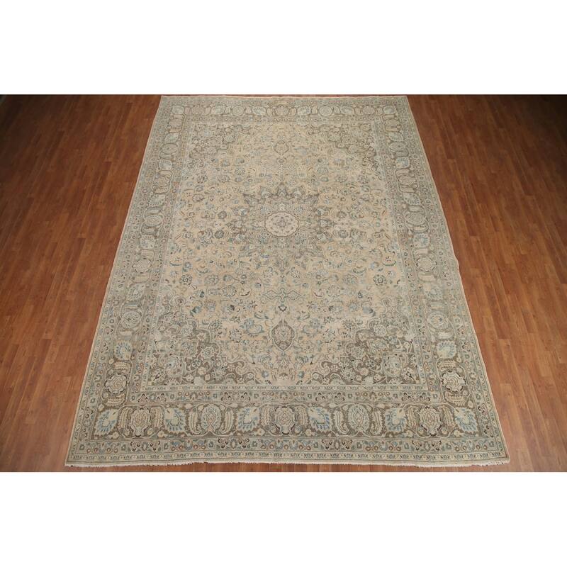 Hand Knotted Oriental 100% Wool Carpet Traditional Floral Peach Mashad Area Rug - 12' 10'' X 9' 10''
