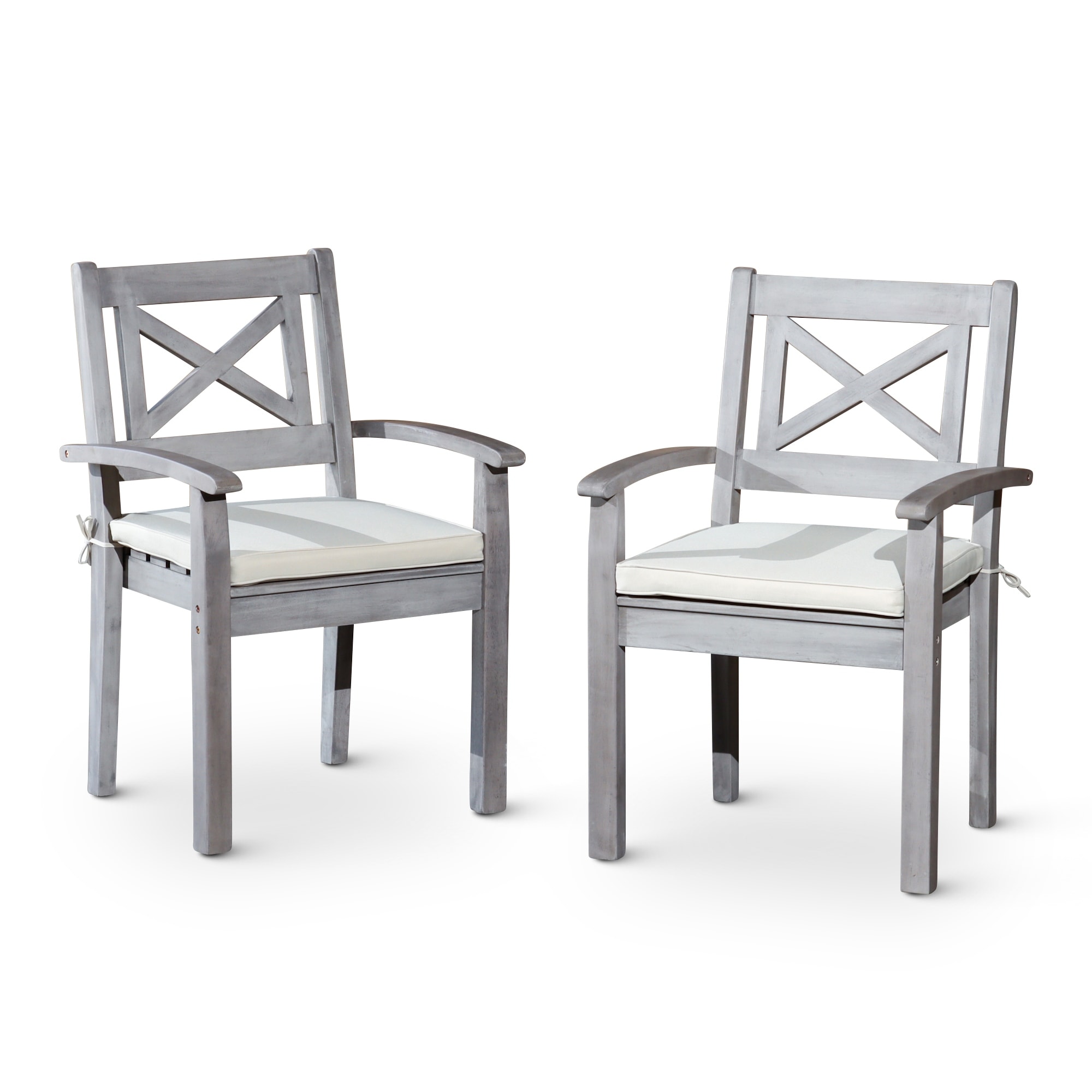 GDFStudio - Canyon Outdoor Solid Eucalyptus Wood Dining Chairs with Stackable and Armrest Design, Set of 2