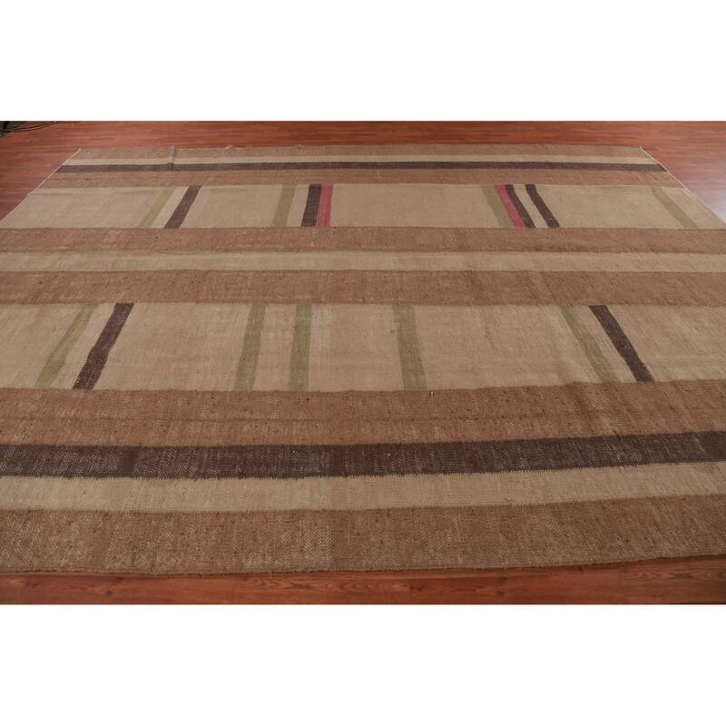 Hand Woven Oriental 100% Jute Carpet Southwestern Modern Brown Kilim Area Rug - 13' 4'' X 9' 10''