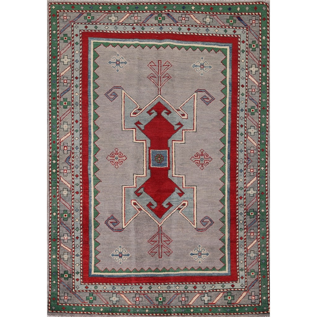 Kazak Oriental Accent Rug Handmade Wool Carpet - 4'3" x 5'8"