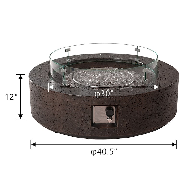 COSIEST 42'' Outdoor Round Propane Fire Pit w Wind Guard and Fire Glass