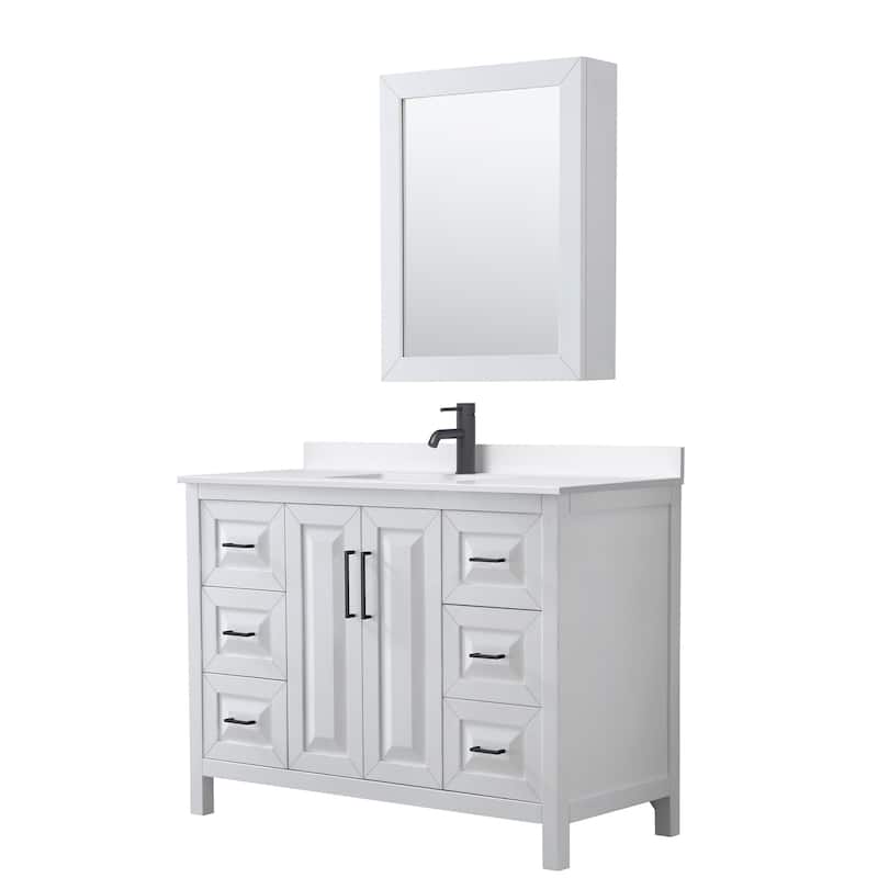 Wyndham Collection WCV252548S-QTZ-UNSMED Daria 48" Free Standing - White / White Quartz Top / Matte Black Hardware