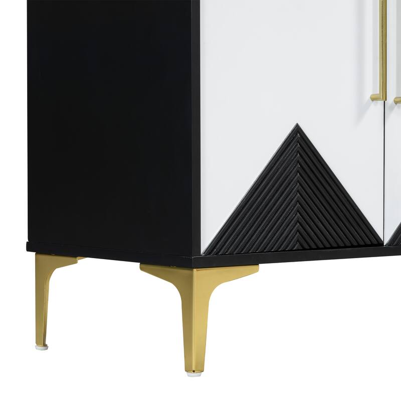 Triangular Pattern Buffet Sideboard Console Storage Cabinet, Black White