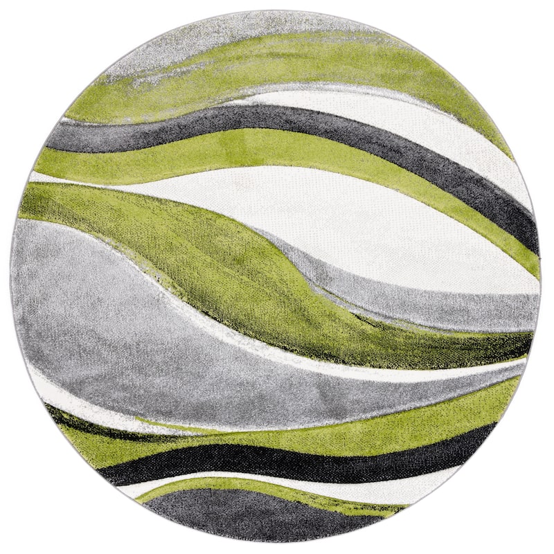 SAFAVIEH Hollywood Deep Mid-Century Modern Abstract Rug - 6'7" x 6'7" Round - Grey/Green