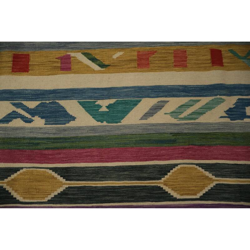 Hand Woven Oriental 100% Wool Carpet Southwestern Geometric Multi-Colored Kilim Area Rug - 9' 10'' X 9' 10''