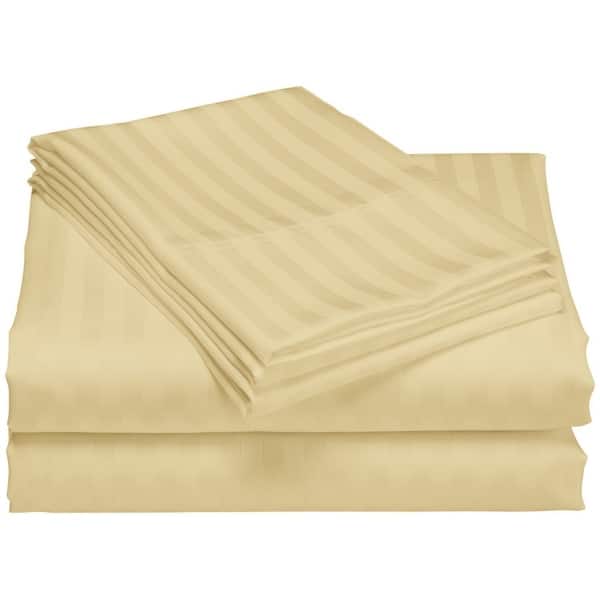 slide 2 of 2, 1200 Thread Count Cotton Deep Pocket Luxury Hotel Stripe Sheet Set Taupe - Full