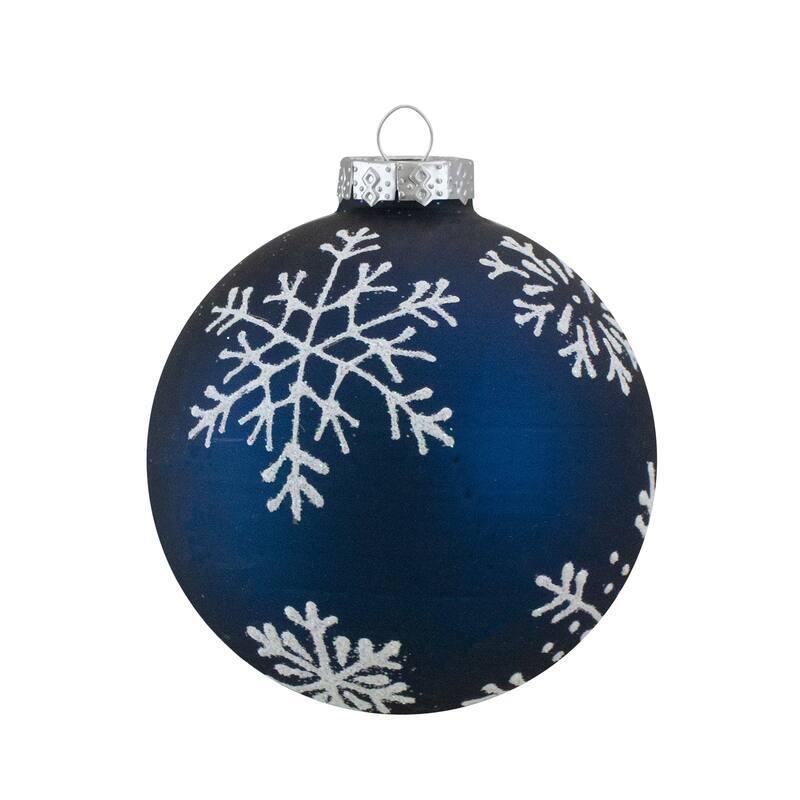 Glittered Snowflakes Glass Christmas Ball Ornaments - 2.5" (67mm) - Blue and Green - 4ct