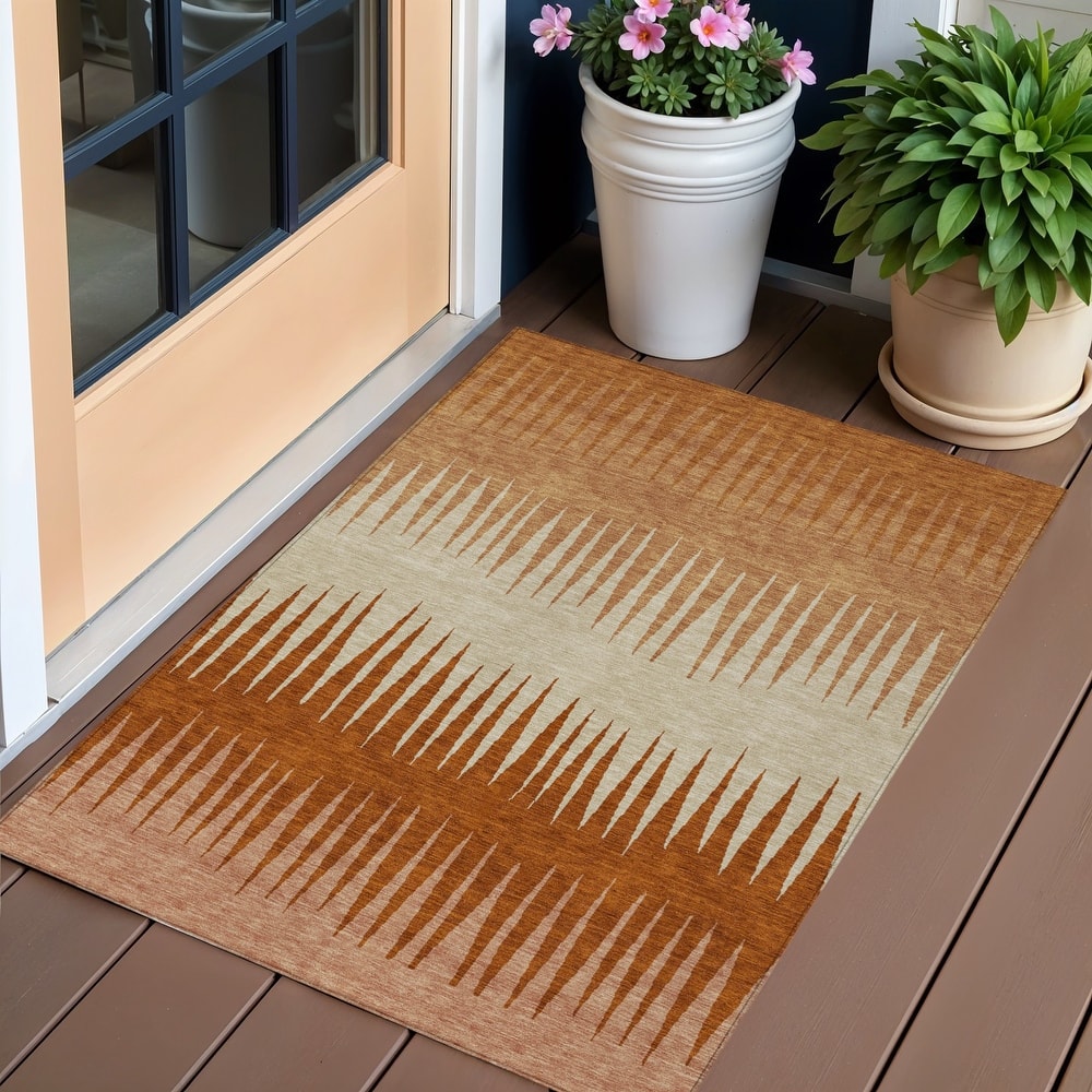 HomeRoots Striped Transitional Rectangle Outdoor Rug