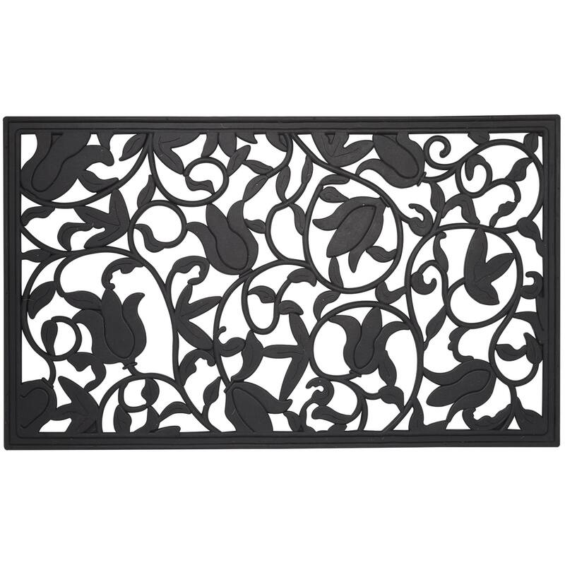 Envelor Floral Wrought Iron Rubber Entrance Mat Welcome Doormat, 18" x 30"