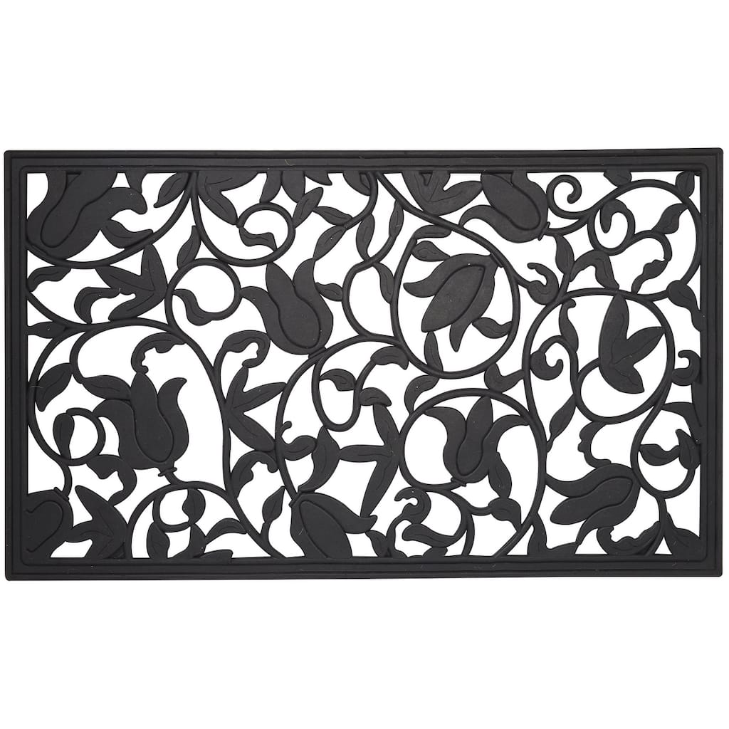 Envelor Floral Wrought Iron Rubber Entrance Mat Welcome Doormat, 18" x 30"