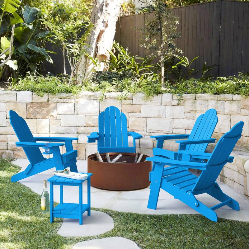 All-Weather Folding Plastic Outdoor Patio Adirondack Chairs With Cup Holder Set of 2 - 35"D x 30"W x 36.2"H