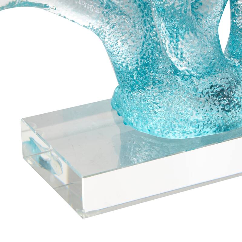 Blue Glass Ombre Coral Decorative Sculpture with Clear Rectangle Base