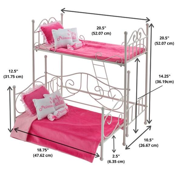Badger Basket Scrollwork Metal Doll Loft Bed with Daybed and Bedding - White/Pink - 20.5" x 10.5" x 20.5"