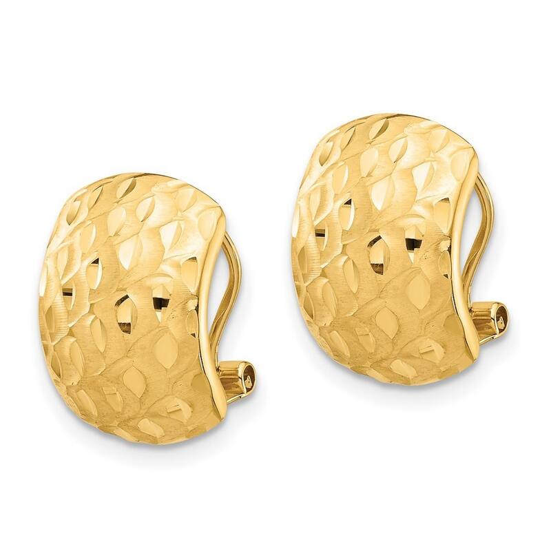 Curata 14k Yellow Gold 14.5x9.95mm Wide Textured Omega Back Earrings