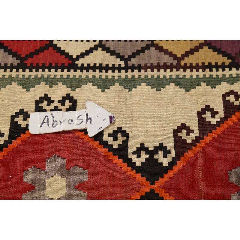 Hand-Woven Vegetable Dye Kilim Qashqai Persian Vintage Wool Carpet - 5'3"x 8'5"