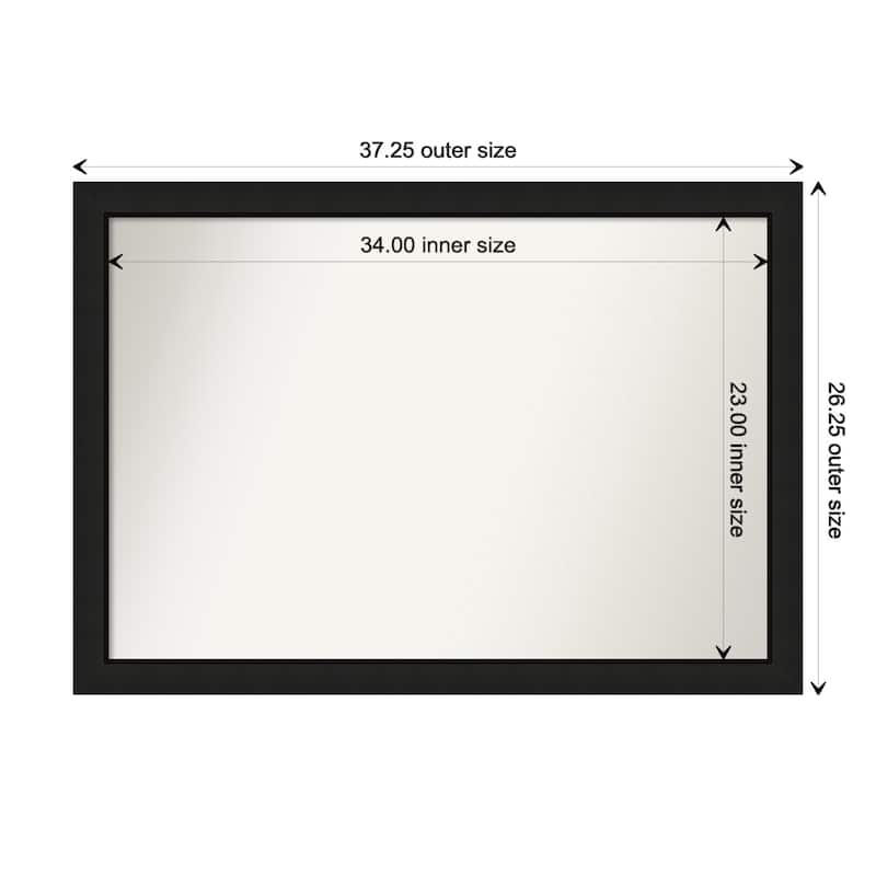 Midnight Black Narrow Framed Non-Beveled Custom Wall Mirror, Bathroom Vanity Mirror - Outer Size: 37.25 x 26.25
