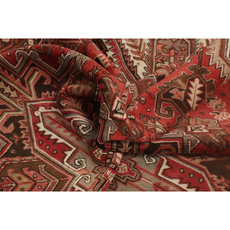 Hand Knotted Oriental 100% Wool Carpet Traditional Medallion Oranges & Rust Heriz Area Rug - 9' 11'' X 7' 2''