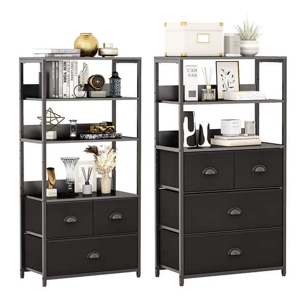 Black Vertical Bookcase with Shelves, Bookshelf & Dresser Organizer 3/4 Drawer Dresser for Books, Photos, Decorations - Bed Bath & Beyond - 37689127 Black Vertical Bookcase with Shelves, Bookshelf & Dresser Organizer 3/4 Drawer Dresser for Books, Photos, Decorations - Bed Bath & Beyond - 37689127