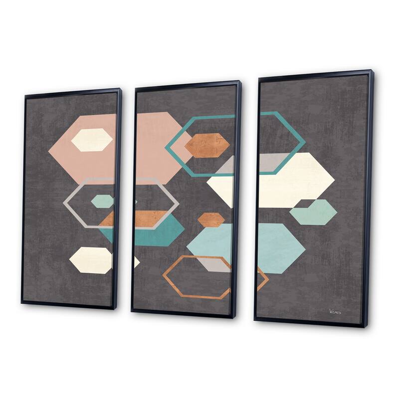Designart "Geometric hexagons Pattern IV" MidCentury Modern Framed
