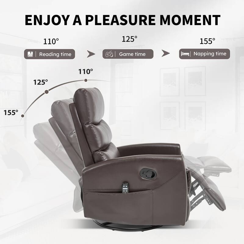 360° Swivel Rocking Recliner with Heat & Massage in Faux Leather