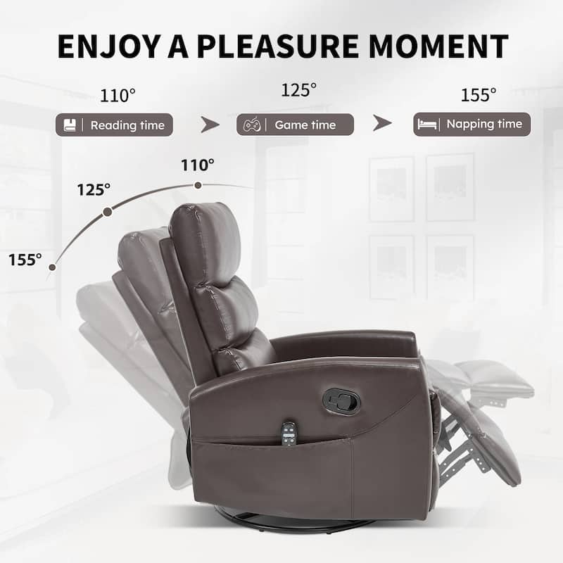 Heat Massage Manual Recliner Chair with Rocker and Swivel in Fabric for Living Room