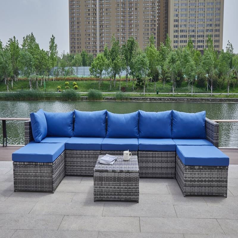 Patio Sofa Set with Cushions, All-Weather Wicker